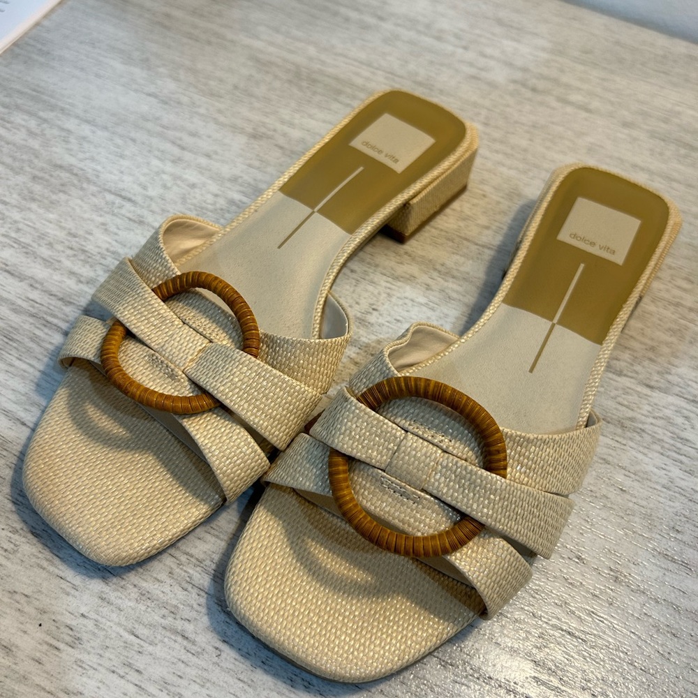 Dolce Vita Cream Sandals with Tan Accent